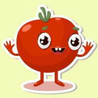 vector ilustración de tomate personaje pegatinas con linda expresión, Frío, divertido, tomate aislado