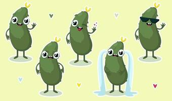 Vector illustration of cucumber character stickers with various cute expression cartoon style.veggie emotion vector