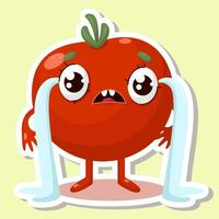 vector ilustración de tomate personaje pegatinas con linda expresión, Frío, divertido, tomate aislado