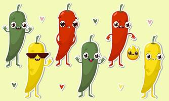 Vector illustration of chili character stickers