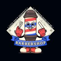 Barbershop, barber pole cartoon characters holding scissors and razors. Suitable for logos, mascots, t-shirts, stickers and posters vector