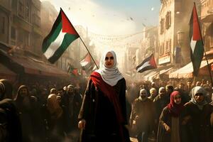 People took to the streets to claim Gaza and Palestine freedom against war and bombing AI Generated photo