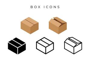 Color, outline and flat cardboard box or delivery icon set vector