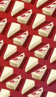 Piece slice cheesecake pattern on red background isolated photo