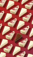 Piece slice cheesecake pattern on red background isolated photo