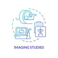 Imaging studies blue gradient concept icon. X ray machine. Bone scan. Diagnostic equipment. Computed tomography. Pediatric clinic abstract idea thin line illustration. Isolated outline drawing vector