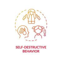 2D gradient self destructive behavior red thin line icon concept, isolated vector, illustration representing behavioral therapy. vector