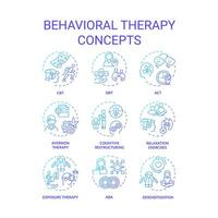 2D gradient icons set representing behavioral therapy concepts, isolated vector, thin line blue illustration. vector