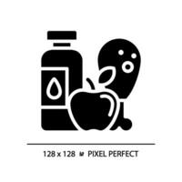 2D pixel perfect silhouette glyph style healthy diet icon, isolated vector, meditation illustration, solid pictogram. vector