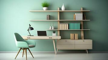 Contemporary furnished home office, comfortable office, workspace with desk and chair, stylish interior design, AI Generative photo