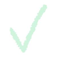 Doodle isolated on white background light green element. Textured minimalistic checkmark sign, confirmation and consent. vector