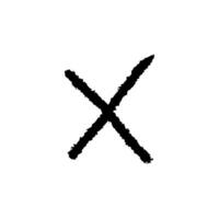 Thin minimalistic black cross isolated on white background. Doodle hand drawn vector element in grunge style, refusal, downvote.