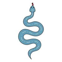 Cute doodle illustration in flat style, blue poisonous snake isolated on white background. Witch's pet, witchcraft. vector