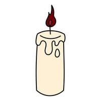 Cute doodle illustration in flat style, burning candle isolated on white background. Witch items, witchcraft. vector