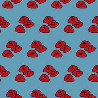 Cute doodle illustration in flat style, seamless pattern red runes on a blue background, fortune telling. Witch items, witchcraft. vector
