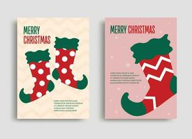 Illustration of Christmas stocking flyer with shadow on colorful background. Merry Christmas. Cute socks for the Christmas season. vector