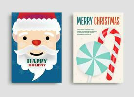 Illustration of Santa Claus, lollipop, and candy cane flyer for the Christmas season. with Merry Christmas text. vector