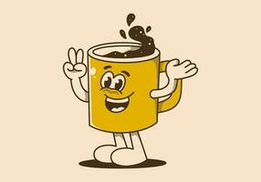 Vintage mascot character of coffee mug with happy face vector