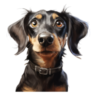 Dachshund dog looks surprised with big eyes . AI Generated png