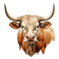 Texas Longhorn cow looks surprised with big eyes . AI Generated png