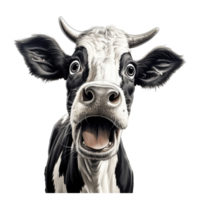 Holstein cow looks surprised with big eyes . AI Generated png