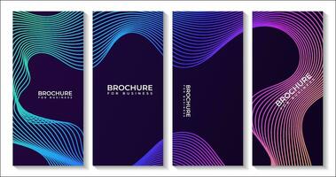 set of brochures with abstract dark background colorful lines vector