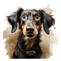 Dachshund dog looks surprised with big eyes . AI Generated png