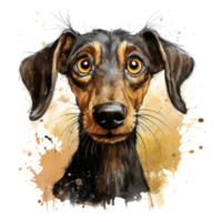Dachshund dog looks surprised with big eyes . AI Generated png
