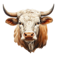 Texas Longhorn cow looks surprised with big eyes . AI Generated png