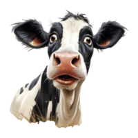 Holstein cow looks surprised with big eyes . AI Generated png