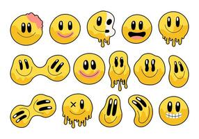 Retro Melting Emoticon Element Set vector