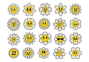 Groovy Flower Cartoon Element Set vector