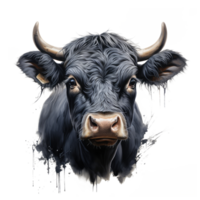 Black Angus cow surprised with big eyes . AI Generated png