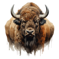 Bison cow looks surprised with big eyes . AI Generated png