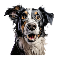 frontera collie terrier perro mira sorprendido con grande ojos . ai generado png