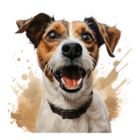 Jack Russell Terrier dog looks surprised with big eyes . AI Generated png