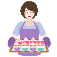 woman bake cupcakes png