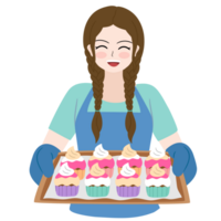 woman bake cupcakes png