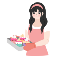 woman bake cupcakes png