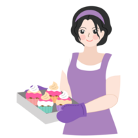 woman bake cupcakes png