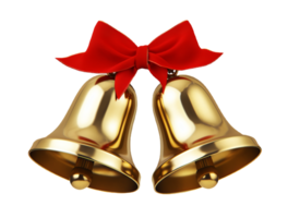 Golden Christmas bells with red bow isolated on transparent background png