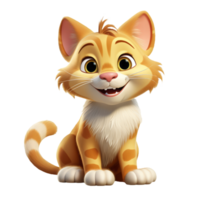 3D cartoon illustration of orange cat isolated on transparent background png