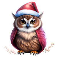 hibou Père Noël chapeau mignonne animal ai gératif png