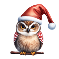 Owl Santa Hat Cute Animal AI Gererative png