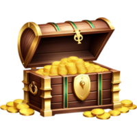 Wooden treasure chest with gold coins. AI Generative png