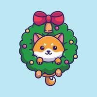 linda shiba inu flor guirnalda sencillo dibujos animados vector ilustración Navidad concepto icono aislado