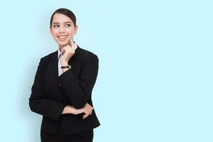 Business woman thinking. Color background. photo