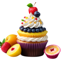 Sweet cupcake with fruits. AI Generative png