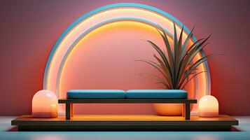neon podium in bright psychedelic colors with backlighting. in y2k style.AI Generative photo