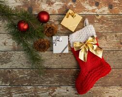 Christmas socks decorated with bows photo